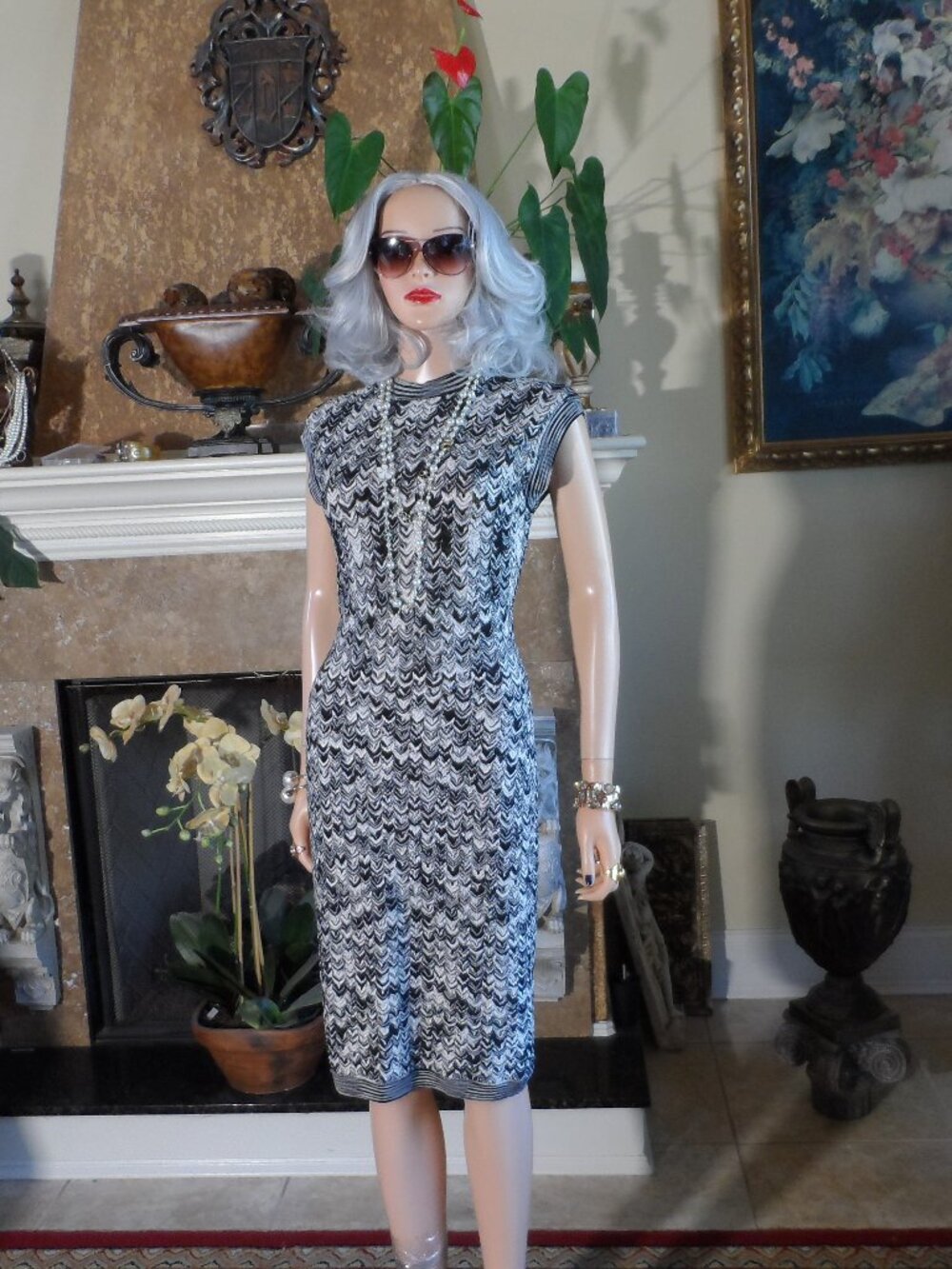 Missoni Black & White Zigzag Knit Sheath Dress Size IT 42 US 6